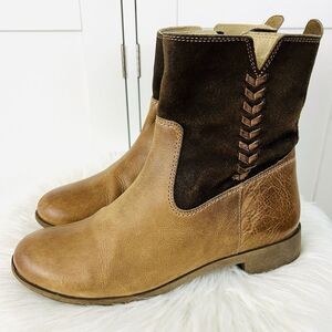 Olukai Kaupili Brown Leather & Suede Braided Western Boho Boots US 6.5 EU 36.5